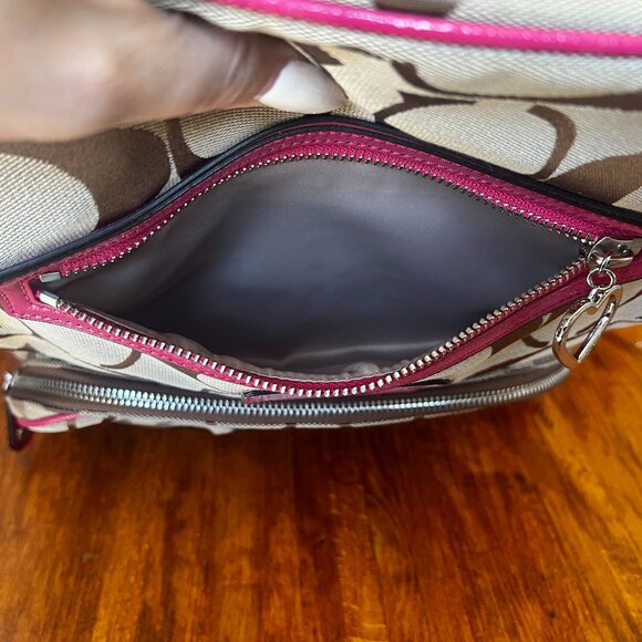 Coach Pink Leather and Brown Canvas Monogram Backpack - Picture 11 of 12